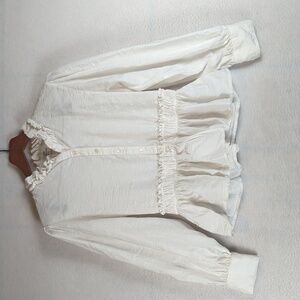 Women's Cream Ruffle Peplum Button-Down Shirt